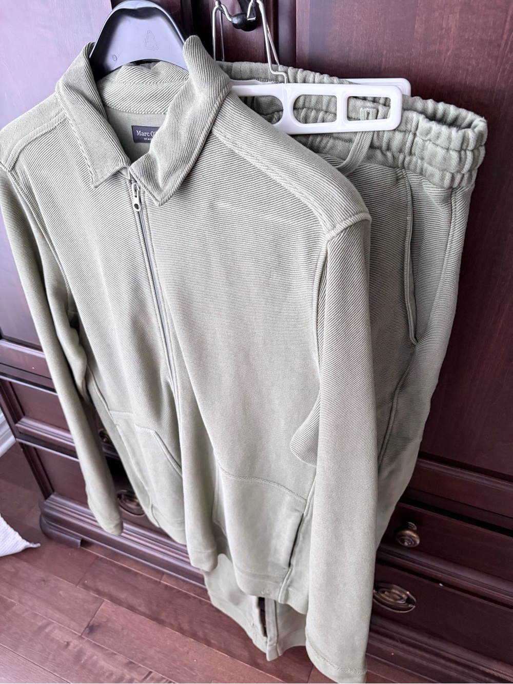 Olive Green Men's Zip-Front Sweater Jacket and Pant Set